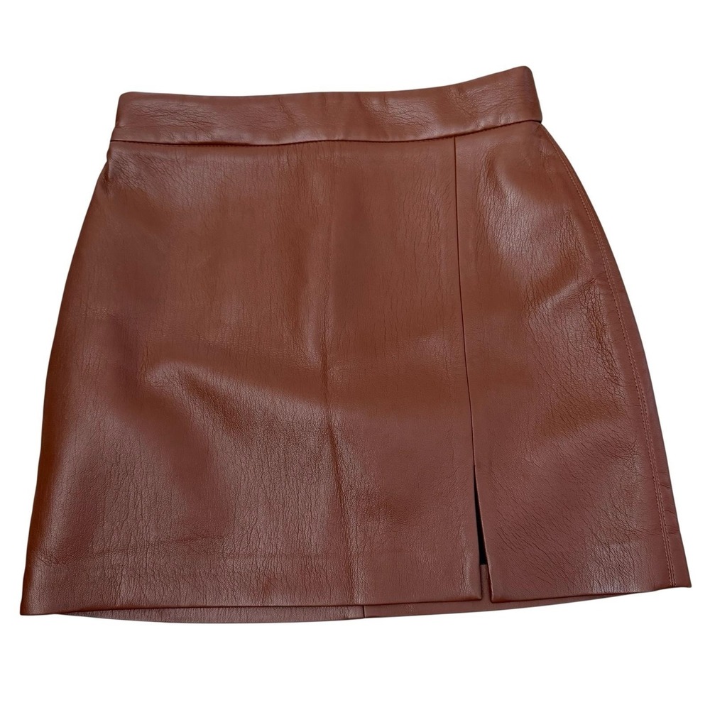 Aritzia‎ Wilfred Faux Leather Brown With Side Slit Skirt Size 2